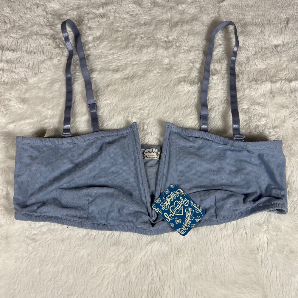 Intimately Free People The Rain Blue Polka Dot Mesh V-Notch Bralette OB1167575 L